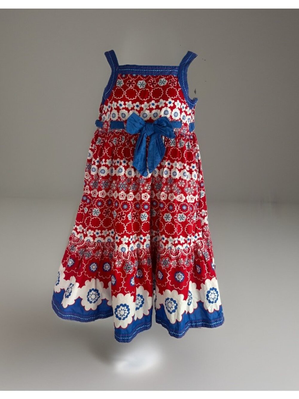 The Children's Place Dress Girls Size 10 Red White Blue Floral Sleeveless Lined